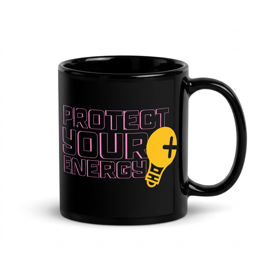 Protect Your Energy Mug - Black mug with Protect Your Energy design